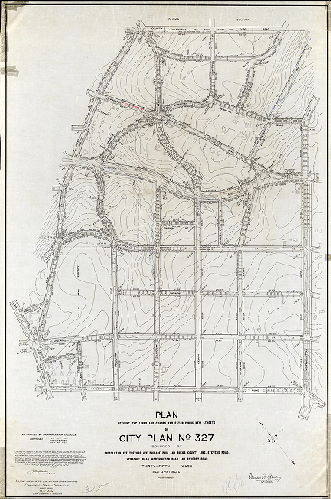 Plan (alternate image), Plan revising the lines and grades and establishing new streets on City Plan No. 327… 35th Ward, Philadelphia. [Ordinance July 20, 1907, and 1916 and 1927; confirmed 1927 and 1928]