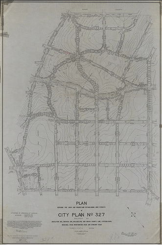 Plan, Plan revising the lines and grades and establishing new streets on City Plan No. 327… 35th Ward, Philadelphia. [Ordinance July 20, 1907, and 1916 and 1927; confirmed 1927 and 1928]