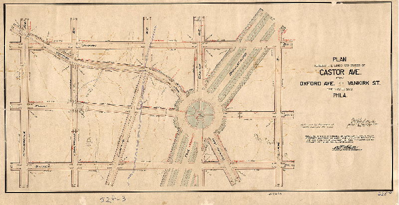 Plan, Plan revising the lines and grades of Castor Ave. from Oxford Ave. to Vankirk St., Thirty-fifth Ward, Phila. [Ordinance Nov. 4, 1908; survey returned May 21, 1909; confirmed June 28, 1909]