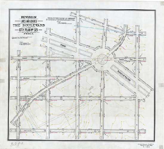 Plan, Revision of lines and grades and placing The Boulevard upon City Plan No. 329, 23rd & 35th Wards, Phila. [Ordinance Dec. 24, 1902; survey returned Feb. 21, 1903; confirmed Nov. 2, 1903]