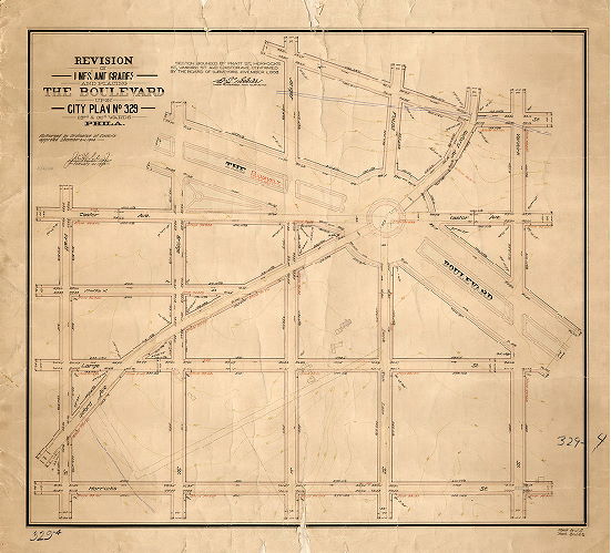 Plan, Revision of lines and grades and placing The Boulevard upon City Plan No. 329, 23rd & 35th Wards, Phila. [Ordinance Dec. 24, 1902; survey returned Feb. 21. 1903; confirmed Nov. 2, 1903]