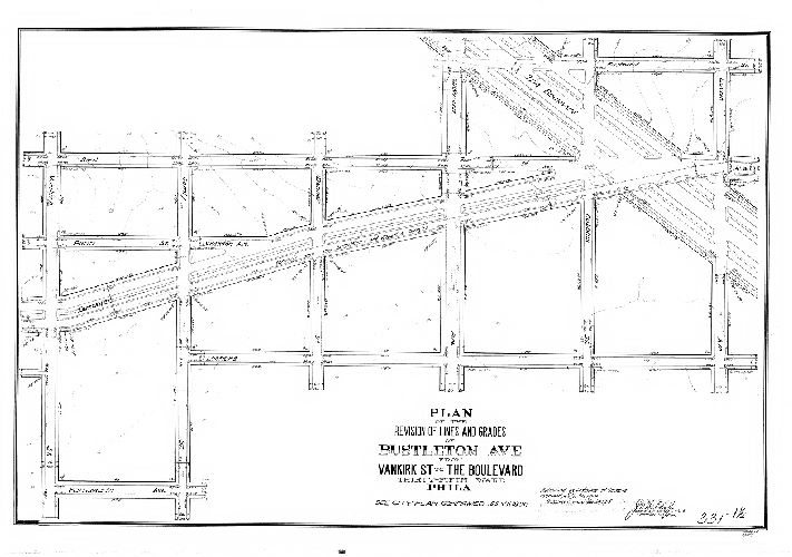 Plan, Plan of the revision of lines and grades of Bustleton Ave. from Vankirk St. to The Boulevard, Thirty-fifth Ward, Phila. [Ordinances July 26, 1904 and March 29, 1905; survey returned Dec. 16, 1904; no confirmation date]