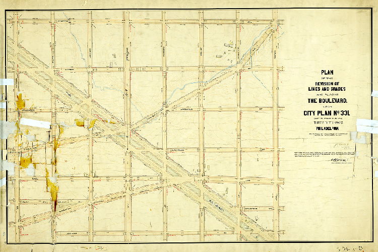 Plan, Plan of the revision of lines and grades and placing the Boulevard upon City Plan No. 331 (part of former Plan 259), Thirty-fifth Ward Philadelphia [Ordinance Dec. 24, 1902; survey returned Dec. 7, 1903; confirmed July 11, 1904]