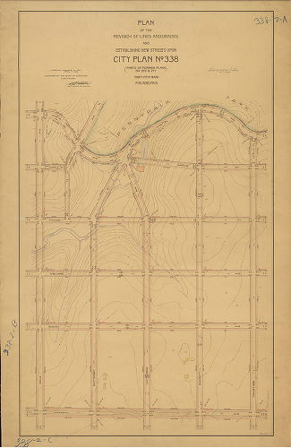 Plan, Plan of the revision of lines and grades and establishing new streets upon City Plan No. 338 (parts of former Plans Nos. 276 & 277), Thirty-fifth Ward, Philadelphia [Ordinances April 7, 1893 and Dec. 24, 1902; survey returned May 15, 1908; confirmed March 15, 1909]