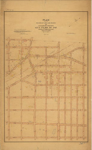 Plan, Plan of the revision of lines and grades and establishing new streets upon City Plan No. 347 (portion of former Plan No. 294), Thirty-fifth Ward, Philadelphia. [Ordinances 1905 and 1907; confirmed March 15, 1915]