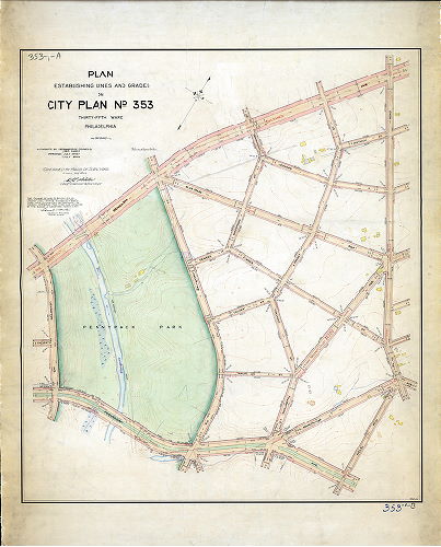 Plan (alternate image), Plan establishing lines and grades on City Plan No. 353, Thirty-fifth Ward, Philadelphia. [Ordinances 1902, 1907, 1908; confirmed April 7, 1913]