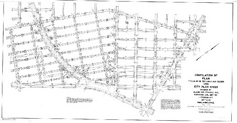 Plan, Compilation of plan establishing the lines and grades upon City Plan No. 356 bounded by Island Ave., Penrose Ave., 90th St., and Tinicum Ave. [Ordinance Oct. 4, 1916; confirmed Dec. 8, 1922 and Oct. 5, 1931]