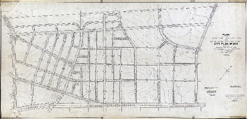 Plan (alternate image), Plan of the revision of lines and grades and establishing new streets upon City Plan No. 359… Thirty-fifth Ward, Philadelphia [Ordinance July 20, 1907; confirmed Dec. 19, 1927]
