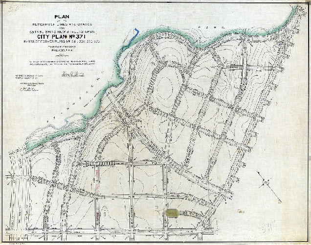 Plan, Plan of the revision of lines and grades and establishing new streets upon City Plan No. 371 (parts of former Plans No. 281,337,338,339), Thirty-fifth Ward Philadelphia. [Ordinance Jan. 23, 1917; confirmed April 19, 1926]