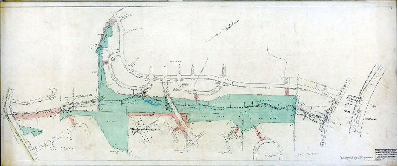Plan (alternate image), City Plans Division, Bureau of Surveys and Design, Department of Streets, Jan. 28th, 1957. C.P. 393 & 398. 1. [Drainage area of what is commonly called Darlington Run, a Pennypack tributary, from Welsh Road to Bloomfield Street. Plan probably related to construction of interceptor sewer in 1950s.] 