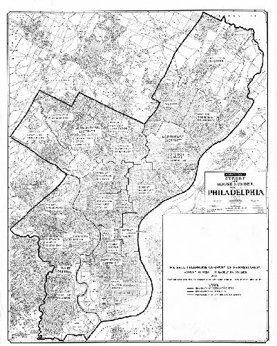 Plan, The Bell Telephone Company of Pennsylvania. Accounting area - Philadelphia Division, and subsidiary areas recognized in the continuing property records. [Map overdrawn on Hagstrom's street and house number map of Philadelphia. Map no. 2251. For sale by J. L. Smith Co. 