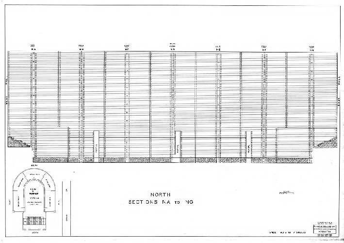 Plan, [John F. Kennedy Stadium] North. Sections NA to NG. Sheet No. 2 of 7 sheets. Plans and Registry Division, Bureau of Engineering, Surveys, Zoning. October '36. Revised [to] Dec. 1959