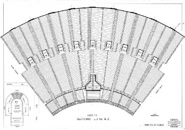 Plan, [John F. Kennedy Stadium] South Sections - ED to WD. Sheet No. 5 of 7 sheets. Plans and Registry Division, Bureau of Engineering, Surveys, Zoning. October '36. Revised [to] Dec. 1959