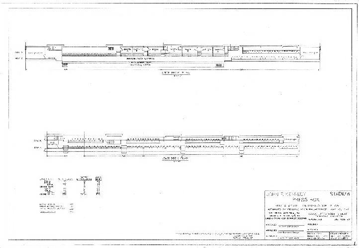 Plan, John F. Kennedy Stadium Press Box. Seat & Booth Identification Plan. Authorized by ordinance of Council, approved May 13, 1947. Seelye, Stevenson & Value, Consulting Engineers, 101 Park Ave., New York, N.Y. Drawing No. P4 of 4, Date, Sept. 23, 1948 … Revised [to] Sept. 9, 1960