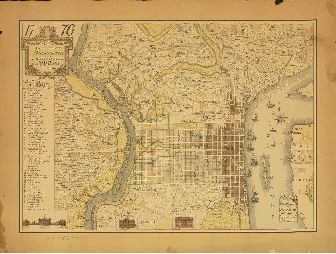 Plan, 1776. To the citizens of Philadelphia this plan of the City and its environs is respectfully dedicated by the Editor. 1926. Compliments of the Colonial Trust Company, Philadelphia. [Reproduction of a map made by P. C. Varle in 1794; one original is in collection of Library Company of Philadelphia]