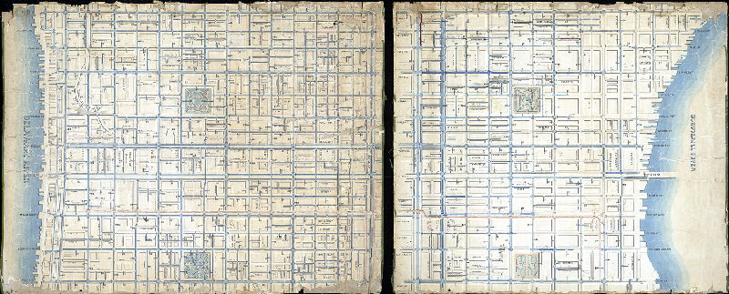 Plan (alternate image), [No title. Philadelphia Water Department pipe and hydrant plan, showing all pipes and hydrants with year of installation]