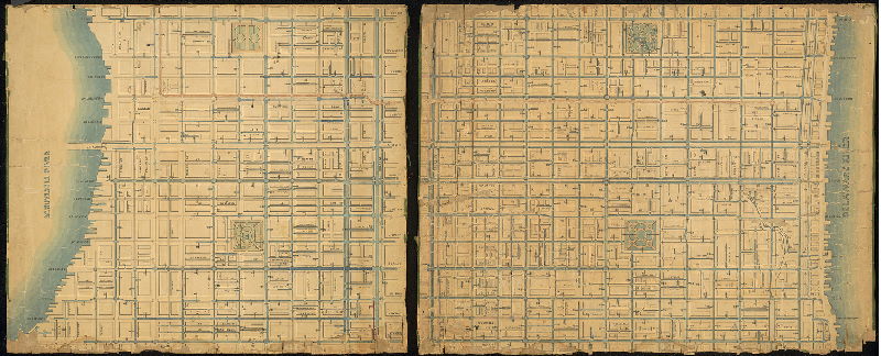 Plan, [No title. Philadelphia Water Department pipe and hydrant plan, showing all pipes and hydrants with year of installation]