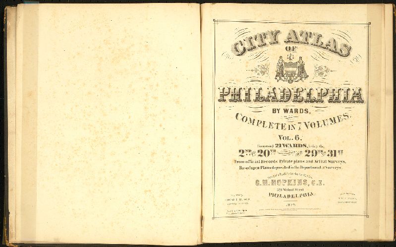 Title Plate, City Atlas of Philadelphia, vol. 6