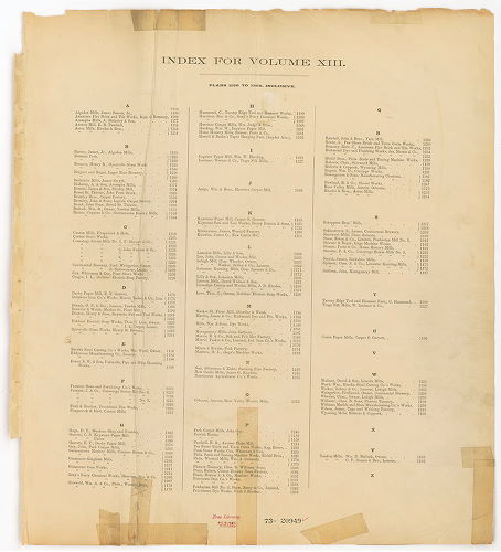Index -- Plan from No. 1156 to 1255, Hexamer General Surveys, Volume 13