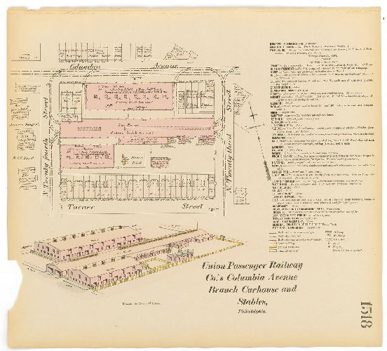 Columbia Ave Branch of the Union Passenger Railway Co.'s Carhouse and Stables, Hexamer General Surveys, Volume 16