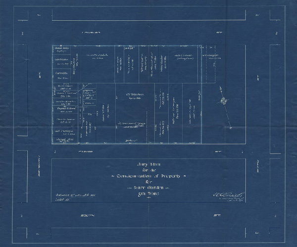 Plan, Jury plan for condemnation of property for Starr Garden, 5th Ward [Ordinance Dec. 28, 1892; survey returned Jan. 30, 1894; confirmed Feb. 5, 1894]