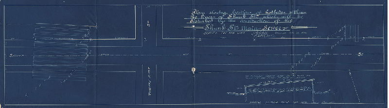 Plan, Plan showing location of hotbeds within the lines of Shunk St. which will be disturbed by the construction of the Shunk St. main sewer. Surveyed May 22, 1893.
