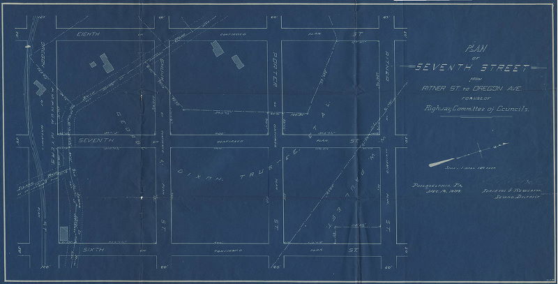 Plan, Plan of Seventh Street from Ritner St. to Oregon Ave. for use of the Highway Committee of Councils. Philadelphia, Pa. Dec. 16, 1898
