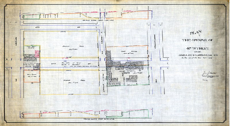 Plan, Plan for the opening of 47th Street between Seneca St. & Westminster Ave. For the use of the "Road Jury" only. Feb. 18, 1897.