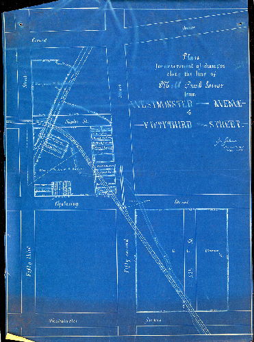 Plan, Plan for assessment of damages along the line of Mill Creek Sewer from Westminster Avenue to Fifty-Third Street. Oct. 27, 1892