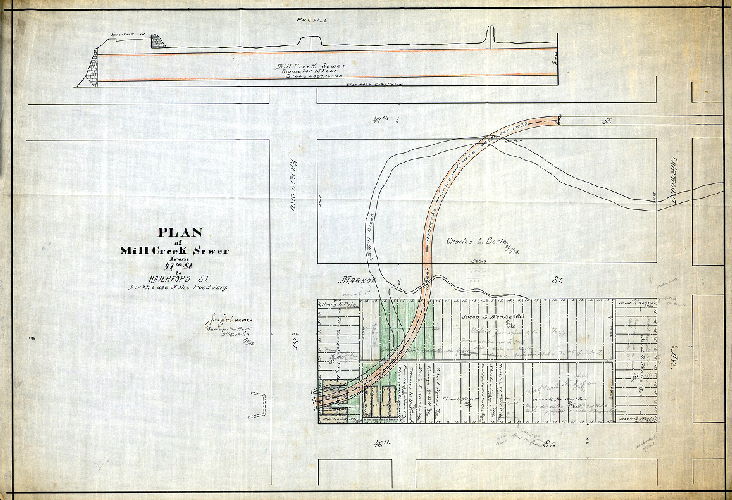 Plan, Plan of Mill Creek Sewer from 47th St. to Haverford St. For use of the Road Jury. Nov. 8, 1893 [See also JP-0603]