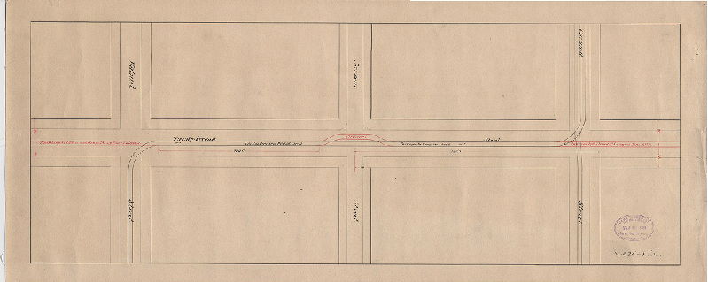 Plan, [Handwritten title on reverse: "Schuylkill River & Grays Ferry Pass'r. Railway on 22nd St. between Chestnut & Walnut Sts." Approved by Board of Surveyors June 18, 1883]