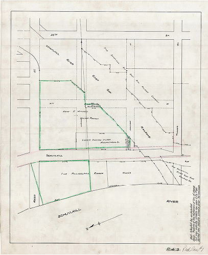 Plan, [No title. Right of way of the Schuylkill River East Side Railroad] 