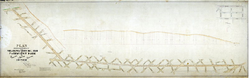 Plan (alternate image), Plan shewing the extension of the Philadelphia and Darby Rail Road to Fairmount Park via Lancaster & Belmont Aves., 24th Ward, Philadelphia [Approved by Board of Surveyors Sept. 15, 1873]