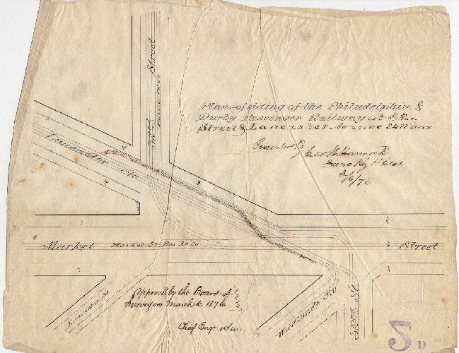 Plan, Plan of siding of the Philadelphia & Darby Passenger Railway at 32nd Street & Lancaster Avenue, 24th Ward [Approved by Board of Surveyors March 6, 1876]