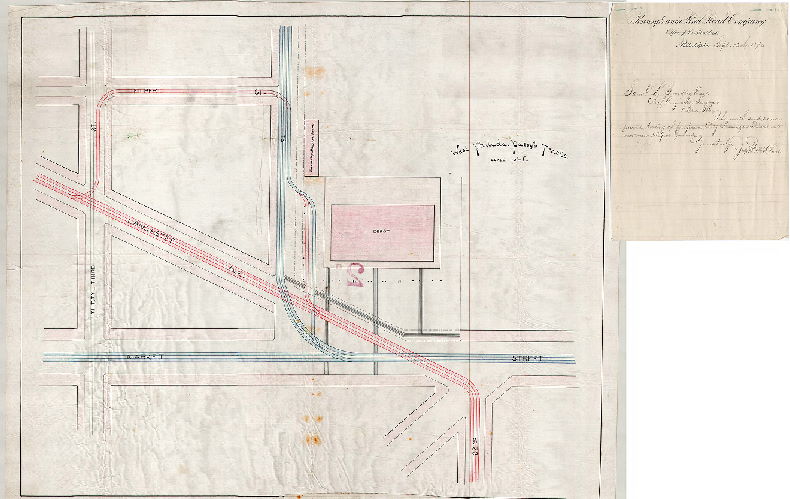 Plan, West Philada. Pass'r. Tracks [Attached letter of transmittal from James K. McClure, president, Pennsylvania Railroad Company, to Samuel L. Smedley, Chief Engineer and Surveyor of Philadelphia, Sept. 13, 1876]