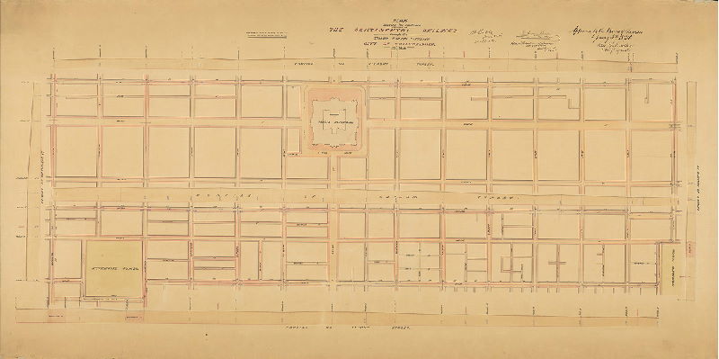 Plan, Plan showing the route and location of the Continental Railway through the Third Survey District, City of Philadelphia, Dec. 1873 [Approved by Board of Surveyors Jan. 5, 1874]