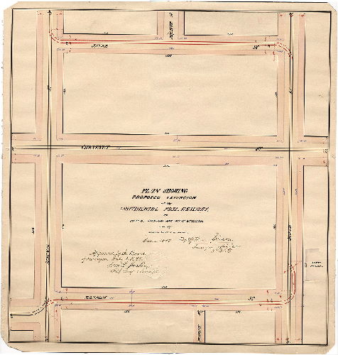 Plan, Plan showing proposed extension of the Continental Pass. Railway, on Jayne, Sansom and Sixth Streets. June 1878 [Approved by Board of Surveyors July 1, 1878]