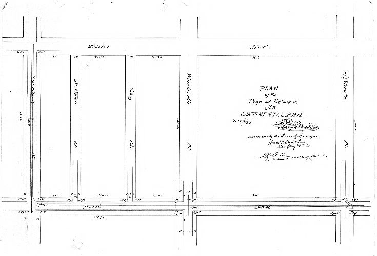 Plan, Plan of the proposed extension of the Continental P.R.R. [Survey dated Nov. 23, 1885; approval noted but date not given]
