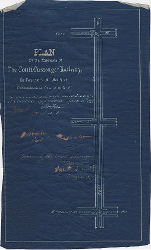 Plan, Plan of the extension of the Contil. Passenger Railway, on Twentieth St. north of Susquehanna Ave. to York St. [Ordinance June 19, 1875; approved by Board of Surveyors May 6, 1889]
