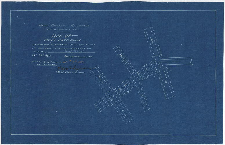Plan, Union Passenger Railway Co., Wm. H. Kemble, Pres. Plan of track extension on Memphis St. between Norris and Vienna [Approved by Board of Surveyors Nov. 3, 1890]