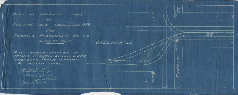 Plan, Plan of proposed curve at Fourth and Callowhill Sts. for Peoples Passenger R'y. Co.