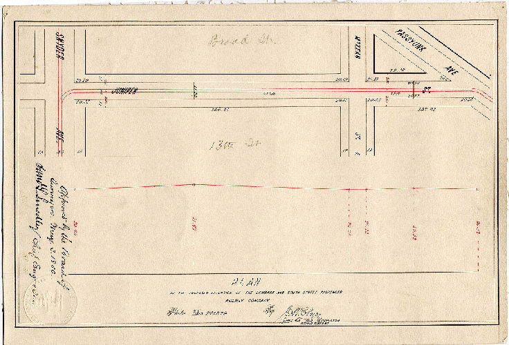 Plan, Plan [and profile] of the proposed extension of the Lombard and South Street Passenger Railway Company [Approved by Board of Surveyors May 3, 1880]