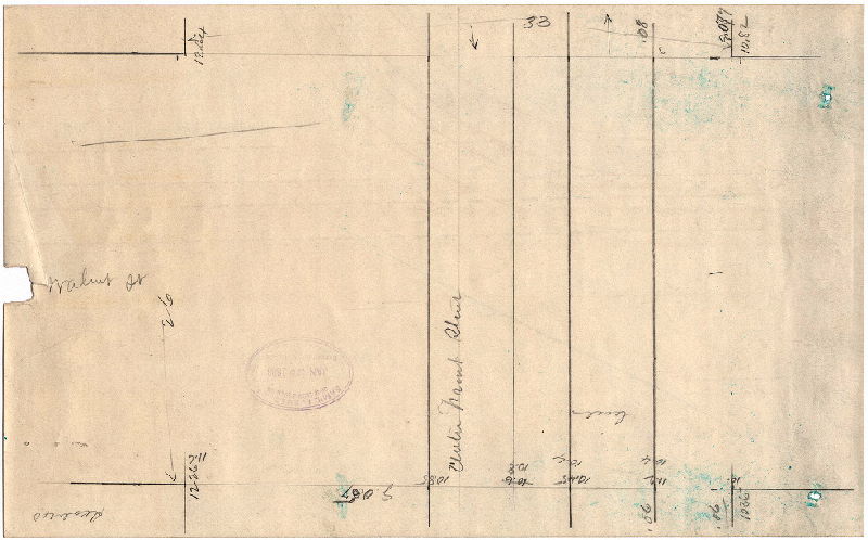 Plan, [No title. Pencil sketch of intersection of Front and Market Sts.]