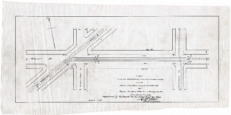 Plan, Plan showing proposed extension of double track of the West Philad'a. Pass'r. Railway Co. on Walnut St. from 33r sty. to Woodland Av., 27th Ward, Philad'a. [Approved by Board of Surveyors April 30, 1894]