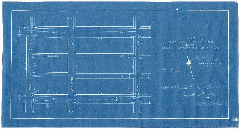 Plan, Plan for proposed extension of tracks of the Tenth and Eleventh Sts. Railway Co. [Survey returned Aug. 8, 1893; approved Aug. 21, 1893]