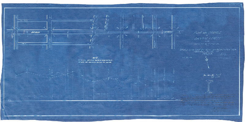 Plan, Plan and profile of Jackson Street from Fifth St. to Ostego St. showing route of the Moyamensing Ave. and Penrose Ferry Road Passenger Railway Co., First Ward, Philadelphia [Survey returned June 26, 1893; approved by Board of Surveyors Aug. 5, 1895]