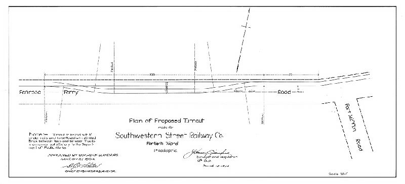 Plan, Plan of proposed turnout made for Southwestern Street Railway Co., Fortieth Ward Phila. [Approved by Board of Surveyors March 21, 1904]