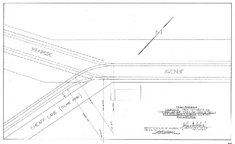 Plan, Plan showing proposed track turnouts on Penrose Avenue east of 25th Street, Philadelphia Railways Company, Philadelphia [Approved by Board of Surveyors May 20, 1912]