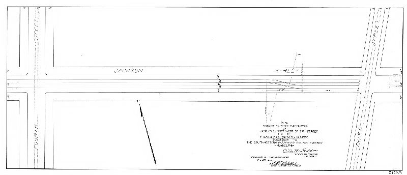 Plan, Plan showing proposed cross-over on Jackson Street west of 3rd Street for the Philadelphia Railways Company, successor to the Southwestern Passenger Railway Company, Philadelphia [Approved by Board of Surveyors Feb. 5, 1912]
