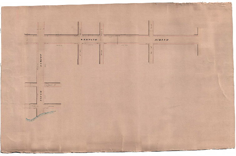 Plan, [No title. Vicinity of Fifth Street and Wyoming Avenue. On reverse: "Olney P. R. R. Co."]